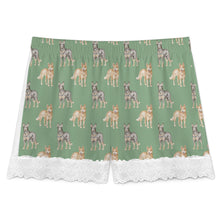 Load image into Gallery viewer, Blue Heeler Shorts for Women - Lace Trim Design - Watercolor Elegance Australian Blue Heeler-Pajamas-Apparel,Blue Heeler,Dog Mom Gifts,Pajamas-15