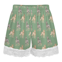 Load image into Gallery viewer, Blue Heeler Shorts for Women - Lace Trim Design - Watercolor Elegance Australian Blue Heeler-Pajamas-Apparel,Blue Heeler,Dog Mom Gifts,Pajamas-16