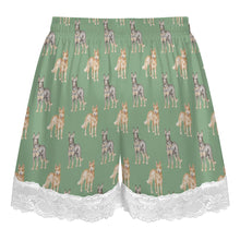 Load image into Gallery viewer, Blue Heeler Shorts for Women - Lace Trim Design - Watercolor Elegance Australian Blue Heeler-Pajamas-Apparel,Blue Heeler,Dog Mom Gifts,Pajamas-17