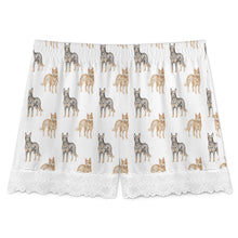 Load image into Gallery viewer, Blue Heeler Shorts for Women - Lace Trim Design - Watercolor Elegance Australian Blue Heeler-Pajamas-Apparel,Blue Heeler,Dog Mom Gifts,Pajamas-20