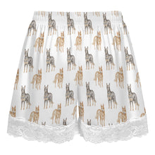 Load image into Gallery viewer, Blue Heeler Shorts for Women - Lace Trim Design - Watercolor Elegance Australian Blue Heeler-Pajamas-Apparel,Blue Heeler,Dog Mom Gifts,Pajamas-22