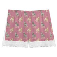 Load image into Gallery viewer, Blue Heeler Shorts for Women - Lace Trim Design - Watercolor Elegance Australian Blue Heeler-Pajamas-Apparel,Blue Heeler,Dog Mom Gifts,Pajamas-4