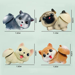 Size image of four dog bobbleheads in the the cutest bobble-butt design including Frenchie, Shiba Inu, Pug, and Husky boblehead