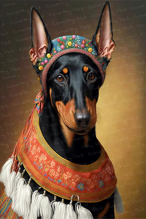 Bohemian Ensemble Doberman Girl Wall Art Poster-Art-Doberman, Dog Art, Home Decor, Poster-1
