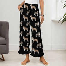 Load image into Gallery viewer, Border Collie Pajama Pants for Women - Ruffle Hem Design - Watercolor Delight Border Collies-Pajamas-Apparel,Border Collie,Dog Mom Gifts,Pajamas-21