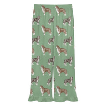 Load image into Gallery viewer, Border Collie Pajama Pants for Women - Ruffle Hem Design - Watercolor Delight Border Collies-Pajamas-Apparel,Border Collie,Dog Mom Gifts,Pajamas-5