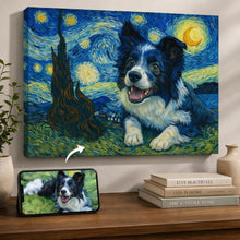 Load image into Gallery viewer, Photo of starry night inspired Border Collie wall art