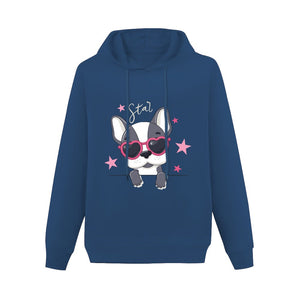 Born to Be a Star Boston Terrier Women's Cotton Fleece Hoodie Sweatshirt-Apparel-Apparel, Boston Terrier, Hoodie, Sweatshirt-Navy Blue-XS-2