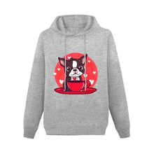 Load image into Gallery viewer, Boston Terrier and Coffee Love Women&#39;s Cotton Fleece Hoodie Sweatshirt-Apparel-Apparel, Boston Terrier, Hoodie, Sweatshirt-Gray-XS-2