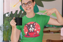Load image into Gallery viewer, Boston Terrier and Coffee Love Women&#39;s Cotton T-Shirts - 5 Colors-Apparel-Apparel, Boston Terrier, Shirt, T Shirt-Green-Small-5