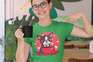 Boston Terrier and Coffee Love Women's Cotton T-Shirts - 5 Colors-Apparel-Apparel, Boston Terrier, Shirt, T Shirt-Green-Small-5
