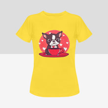 Load image into Gallery viewer, Boston Terrier and Coffee Love Women&#39;s Cotton T-Shirts - 5 Colors-Apparel-Apparel, Boston Terrier, Shirt, T Shirt-9