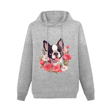 Load image into Gallery viewer, Boston Terrier and Flowers Love Women&#39;s Cotton Fleece Hoodie Sweatshirt-Apparel-Apparel, Boston Terrier, Hoodie, Sweatshirt-Gray-XS-3