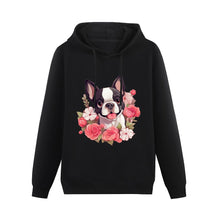 Load image into Gallery viewer, Boston Terrier and Flowers Love Women&#39;s Cotton Fleece Hoodie Sweatshirt-Apparel-Apparel, Boston Terrier, Hoodie, Sweatshirt-Black-XS-1