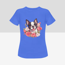 Load image into Gallery viewer, Boston Terrier and Flowers Love Women&#39;s Cotton T-Shirts - 5 Colors-Apparel-Apparel, Boston Terrier, Shirt, T Shirt-10