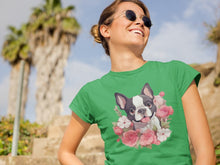 Load image into Gallery viewer, Boston Terrier and Flowers Love Women&#39;s Cotton T-Shirts - 5 Colors-Apparel-Apparel, Boston Terrier, Shirt, T Shirt-Green-Small-4