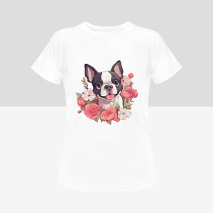 Boston Terrier and Flowers Love Women's Cotton T-Shirts - 5 Colors-Apparel-Apparel, Boston Terrier, Shirt, T Shirt-6