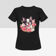 Load image into Gallery viewer, Boston Terrier and Flowers Love Women&#39;s Cotton T-Shirts - 5 Colors-Apparel-Apparel, Boston Terrier, Shirt, T Shirt-7