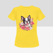 Load image into Gallery viewer, Boston Terrier and Flowers Love Women&#39;s Cotton T-Shirts - 5 Colors-Apparel-Apparel, Boston Terrier, Shirt, T Shirt-8