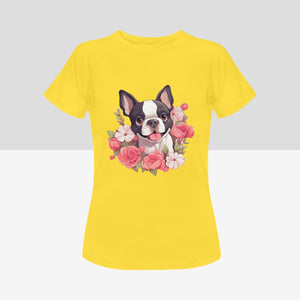 Boston Terrier and Flowers Love Women's Cotton T-Shirts - 5 Colors-Apparel-Apparel, Boston Terrier, Shirt, T Shirt-8