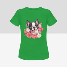 Load image into Gallery viewer, Boston Terrier and Flowers Love Women&#39;s Cotton T-Shirts - 5 Colors-Apparel-Apparel, Boston Terrier, Shirt, T Shirt-9