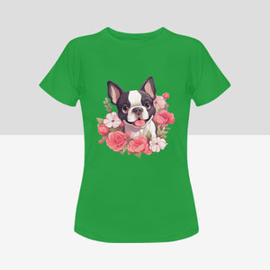 Boston Terrier and Flowers Love Women's Cotton T-Shirts - 5 Colors-Apparel-Apparel, Boston Terrier, Shirt, T Shirt-9