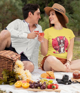 Boston Terrier and Wine Love Women's Cotton T-Shirts - 4 Colors-Apparel-Apparel, Boston Terrier, Shirt, T Shirt-3