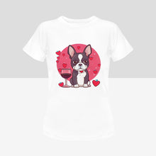 Load image into Gallery viewer, Boston Terrier and Wine Love Women&#39;s Cotton T-Shirts - 4 Colors-Apparel-Apparel, Boston Terrier, Shirt, T Shirt-5