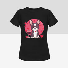 Load image into Gallery viewer, Boston Terrier and Wine Love Women&#39;s Cotton T-Shirts - 4 Colors-Apparel-Apparel, Boston Terrier, Shirt, T Shirt-6