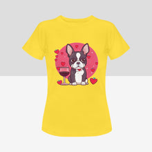 Load image into Gallery viewer, Boston Terrier and Wine Love Women&#39;s Cotton T-Shirts - 4 Colors-Apparel-Apparel, Boston Terrier, Shirt, T Shirt-Yellow-Small-7