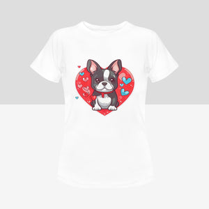 Boston Terrier Boy and Girl Love Women's Cotton T-Shirts - 2 Designs - 5 Colors-Apparel-Apparel, Boston Terrier, Shirt, T Shirt-Boston Terrier Boy-White-Small-10