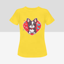 Load image into Gallery viewer, Boston Terrier Boy and Girl Love Women&#39;s Cotton T-Shirts - 2 Designs - 5 Colors-Apparel-Apparel, Boston Terrier, Shirt, T Shirt-Boston Terrier Boy-Yellow-Small-11