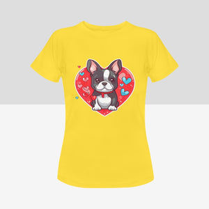Boston Terrier Boy and Girl Love Women's Cotton T-Shirts - 2 Designs - 5 Colors-Apparel-Apparel, Boston Terrier, Shirt, T Shirt-Boston Terrier Boy-Yellow-Small-11