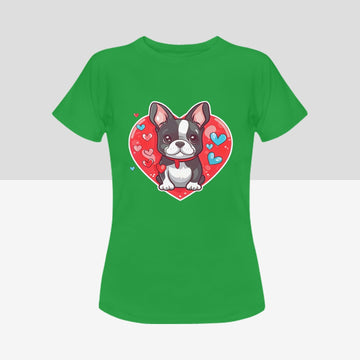 Boston Terrier Boy and Girl Love Women's Cotton T-Shirts - 2 Designs - 5 Colors-Apparel-Apparel, Boston Terrier, Shirt, T Shirt-Boston Terrier Boy-Green-Small-12