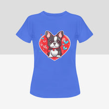Load image into Gallery viewer, Boston Terrier Boy and Girl Love Women&#39;s Cotton T-Shirts - 2 Designs - 5 Colors-Apparel-Apparel, Boston Terrier, Shirt, T Shirt-Boston Terrier Boy-Blue-Small-13