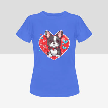Boston Terrier Boy and Girl Love Women's Cotton T-Shirts - 2 Designs - 5 Colors-Apparel-Apparel, Boston Terrier, Shirt, T Shirt-Boston Terrier Boy-Blue-Small-13
