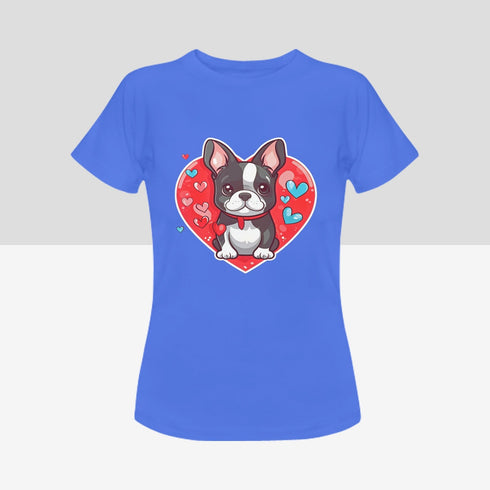 Boston Terrier Boy and Girl Love Women's Cotton T-Shirts - 2 Designs - 5 Colors-Apparel-Apparel, Boston Terrier, Shirt, T Shirt-Boston Terrier Boy-Blue-Small-13