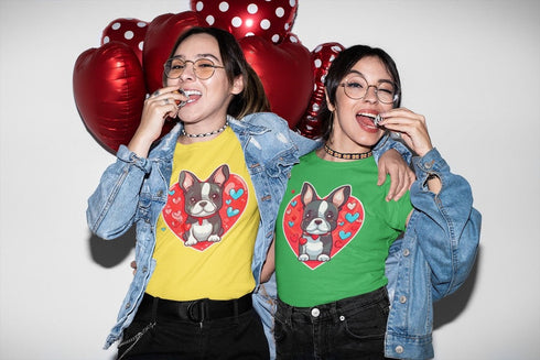 Boston Terrier Boy and Girl Love Women's Cotton T-Shirts - 2 Designs - 5 Colors-Apparel-Apparel, Boston Terrier, Shirt, T Shirt-3