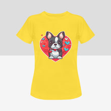 Load image into Gallery viewer, Boston Terrier Boy and Girl Love Women&#39;s Cotton T-Shirts - 2 Designs - 5 Colors-Apparel-Apparel, Boston Terrier, Shirt, T Shirt-Boston Terrier Girl-Yellow-Small-6