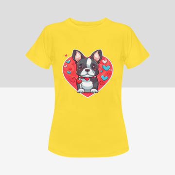 Boston Terrier Boy and Girl Love Women's Cotton T-Shirts - 2 Designs - 5 Colors-Apparel-Apparel, Boston Terrier, Shirt, T Shirt-Boston Terrier Girl-Yellow-Small-6