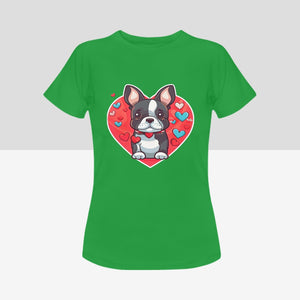 Boston Terrier Boy and Girl Love Women's Cotton T-Shirts - 2 Designs - 5 Colors-Apparel-Apparel, Boston Terrier, Shirt, T Shirt-Boston Terrier Girl-Green-Small-7