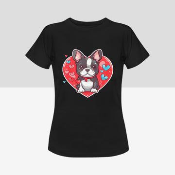 Boston Terrier Boy and Girl Love Women's Cotton T-Shirts - 2 Designs - 5 Colors-Apparel-Apparel, Boston Terrier, Shirt, T Shirt-Boston Terrier Boy-Black-Small-9