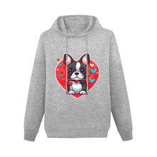 Load image into Gallery viewer, Boston Terrier Boy Love Women&#39;s Cotton Fleece Hoodie Sweatshirt-Apparel-Apparel, Boston Terrier, Hoodie, Sweatshirt-Gray-XS-2