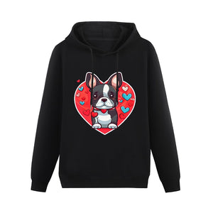 Boston Terrier Boy Love Women's Cotton Fleece Hoodie Sweatshirt-Apparel-Apparel, Boston Terrier, Hoodie, Sweatshirt-Black-XS-3