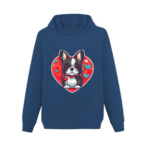 Boston Terrier Boy Love Women's Cotton Fleece Hoodie Sweatshirt-Apparel-Apparel, Boston Terrier, Hoodie, Sweatshirt-Navy Blue-XS-4