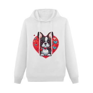 Boston Terrier Boy Love Women's Cotton Fleece Hoodie Sweatshirt-Apparel-Apparel, Boston Terrier, Hoodie, Sweatshirt-White-XS-1