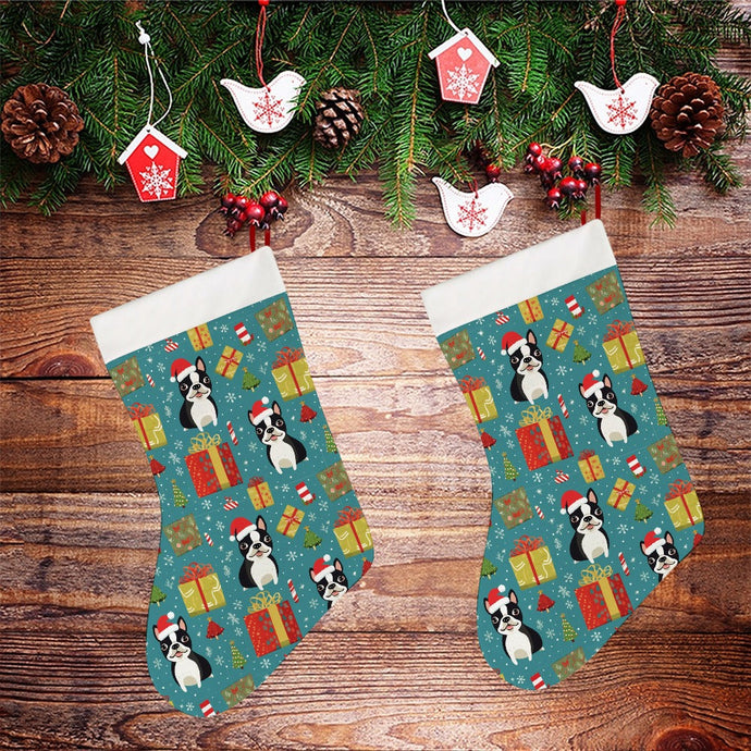 Boston Terrier Christmas Cheer Christmas Stocking-Christmas Ornament-Boston Terrier, Christmas, Home Decor-26X42CM-White-2