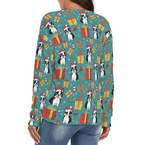 Boston Terrier Christmas Cheer Women's V-Neck Christmas Sweater-Apparel--2