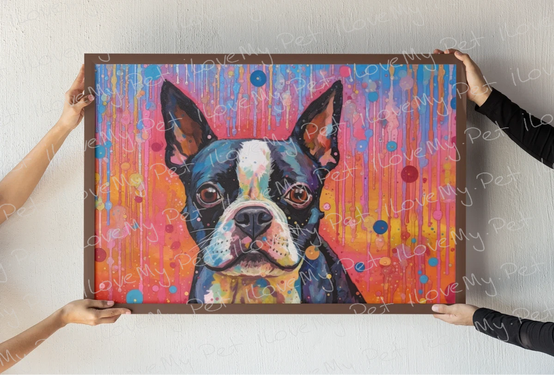 Boston Terrier Dreamscape Wall Art Poster-Art-Boston Terrier, Dog Art, Home Decor, Poster-Light Canvas-Tiny - 8x10"-1