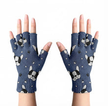 Load image into Gallery viewer, Boston Terrier Face Touch Screen Gloves-Accessories-Accessories,Boston Terrier,Dog Dad Gifts,Dog Mom Gifts,Gloves-Navy-Fingerless Gloves-2